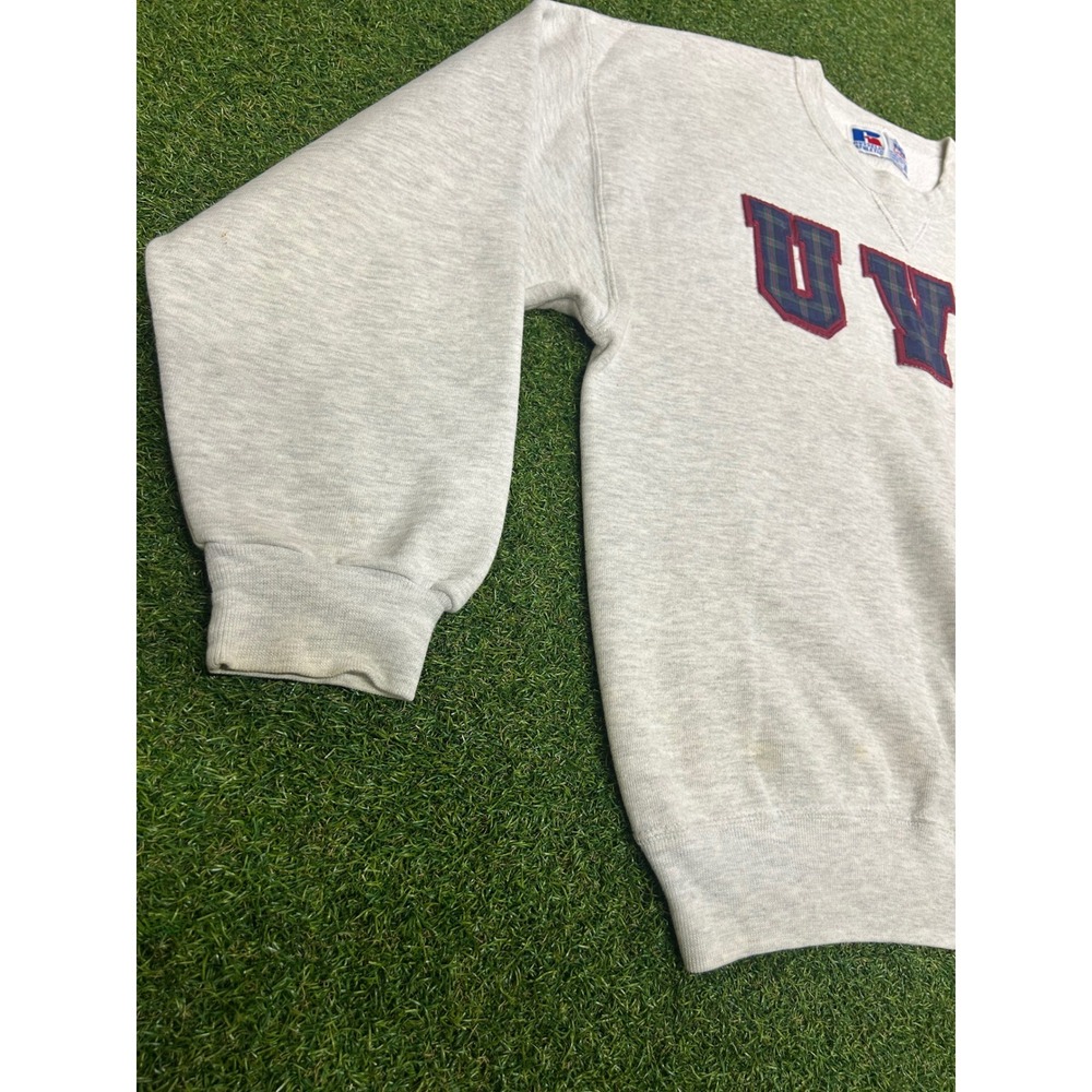 Vintage Russell Athletic UVA Sweatshirt XL Grey Plaid Applique Made in USA 90s - Picture 2 of 8